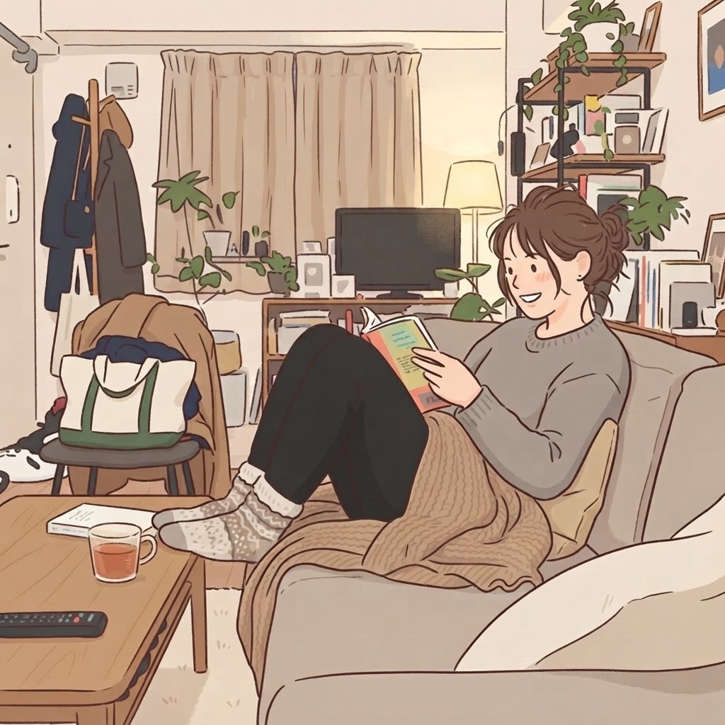 家でくつろぐ人のイラスト
